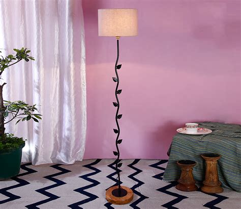 Buy Drum Shade Leaf Floor Lamp with Wood Round Base (Grey) @42% OFF ...