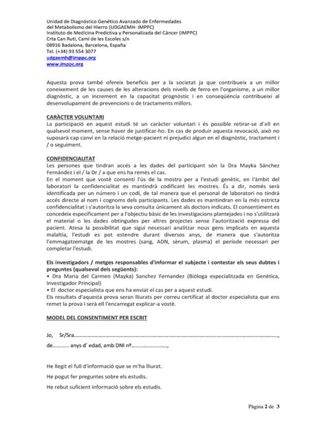 Fillable Online imppc CONSENTIMENT INFORMAT PER AL DIAGNSTIC GENTIC DE ...