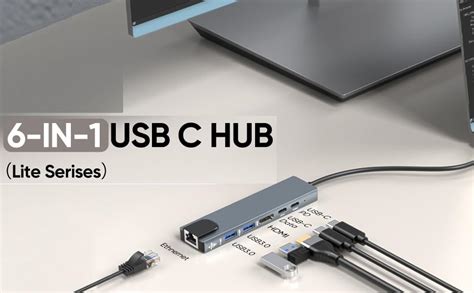 SmartTech Type C to 6 in 1 USB C Multiport Aluminum Adapter Hub with ...