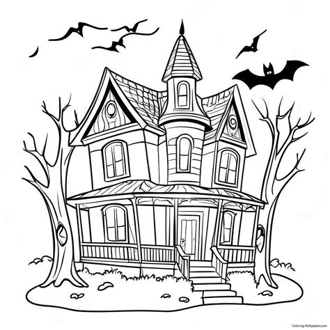 Vintage Halloween Haunted House Coloring Page (15450-12166)