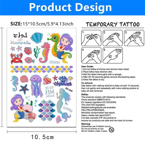 Mocossmy Mermaid Animal Temporary Tattoos for Kids,4 Sheets India | Ubuy