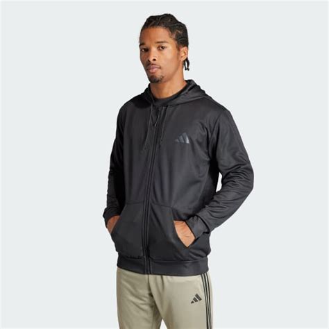 adidas Train Essentials Seasonal Full-Zip Hoodie - Black | Free ...