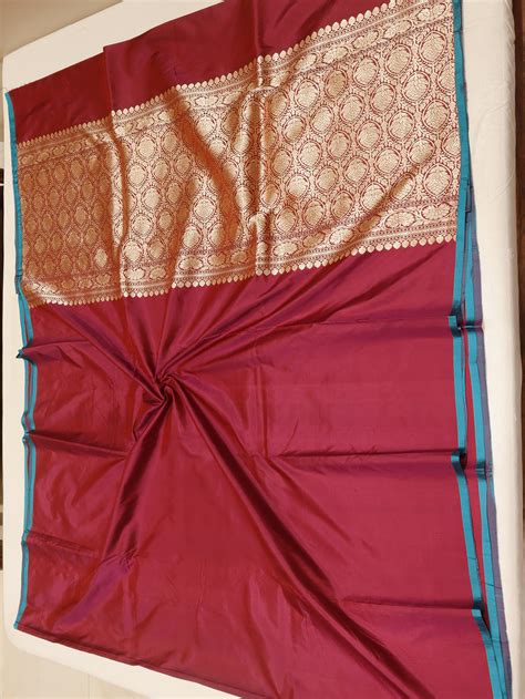 Minimal Border Handloom Pure Katan Silk Saree - Magenta Rose – Hikayat ...
