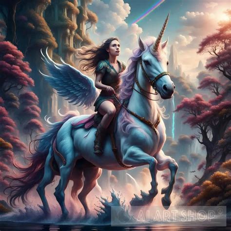 WOMAN RIDING A uNICORN