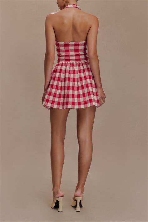 Slavina Halter Knit Mini Dress in Red Gingham – OUTCAST