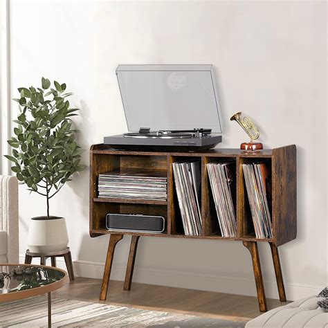 Lerliuo Record Player Stand with 4 Cabinet Holds Up to 220 Albums ...
