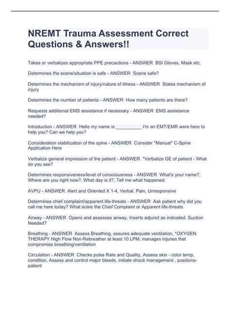 NREMT Trauma Assessment Correct Questions & Answers!! - NREMT - Stuvia US