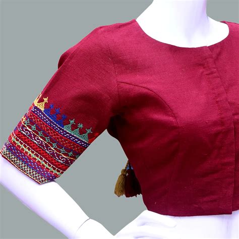 Maroon Thread Work Boat neck Blouse | S3B11 – S3 Fashions