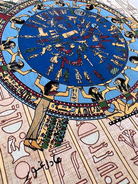 Astrological Calendar Papyrus Painting - Ancient Egypt Sun Moon Stars ...