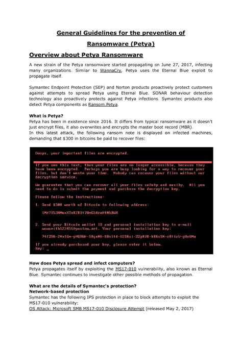 General Guidelines for the prevention of Ransomware (Petya)