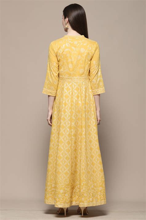 Yellow Cotton Anarkali Dress at Biba India