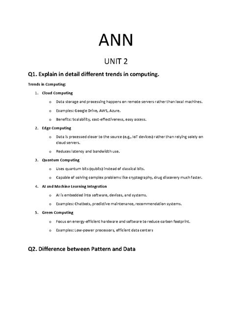 ANN PYQ Answer - Trends in Computing and Neural Networks - Studocu