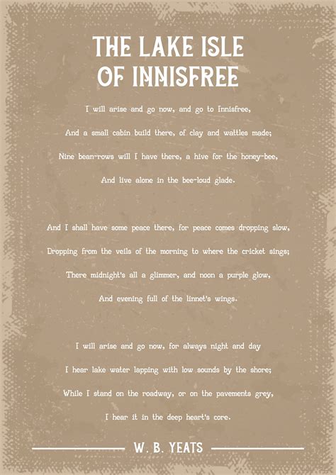 W.B. Yeats the Lake Isle of Innisfree Poem Art Print - Etsy