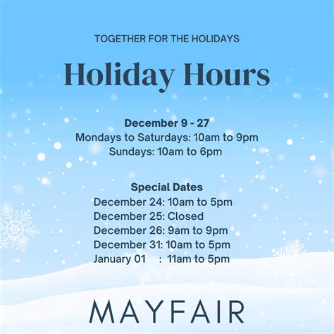 Holiday Hours 2023 | Mayfair Shopping Centre