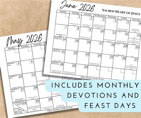 Printable 2026 Catholic Calendar | Liturgical Planner With Feast Days ...