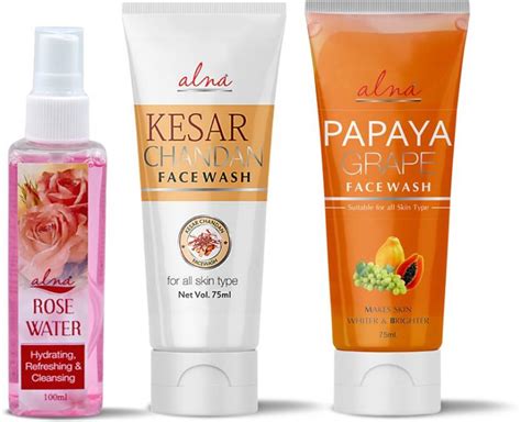 Alna Care Rose water + Kesar Chandan Face wash + Papaya Grape Face wash ...