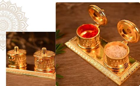 Buy Collectible India Metal Golden Finish Chandan Roli Box Double ...