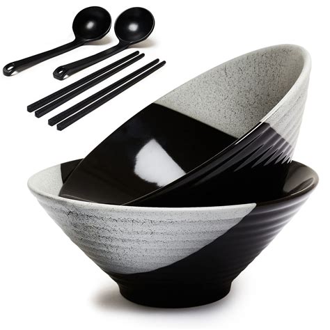 Superly Ceramic Ramen Bowl Set - Japanese Noodle Bowl with Chopsticks ...