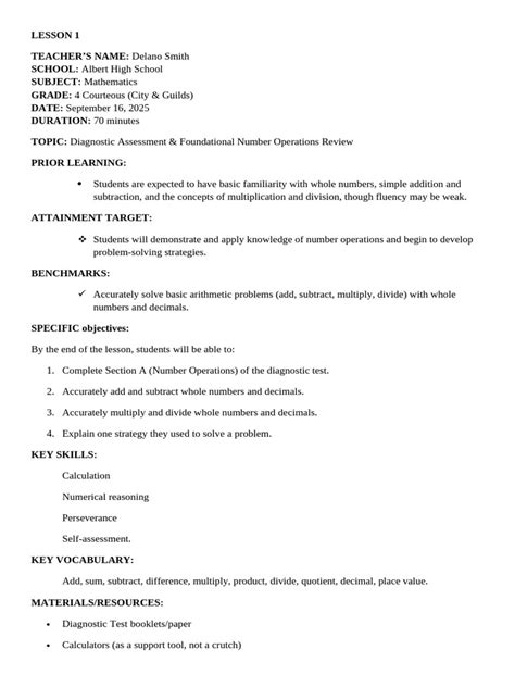 Image result for Diagnostic Test Objectives Lesson Plan