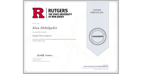 Completion certificate for Supply chain logistics ( Rutgers university ...