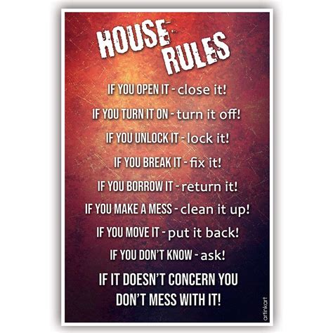 ArtinKart- House Rules Funky Quotes Motivational Funny Room Posters ...