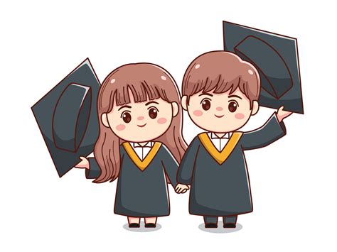 happy couple graduation boy and girl holding hand cute kawaii chibi ...