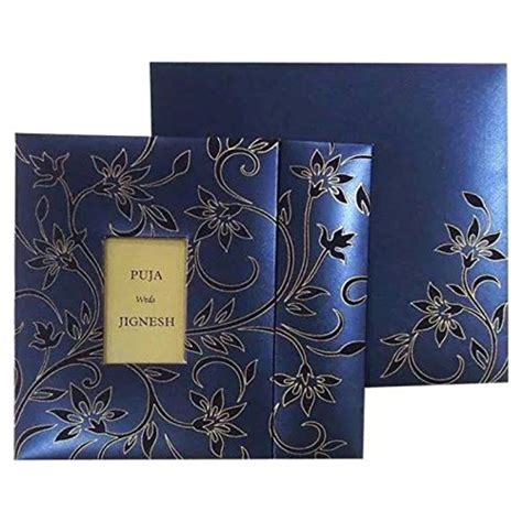DEV Cards Premium Wedding Cards with Floral Design in Royal blue colour ...