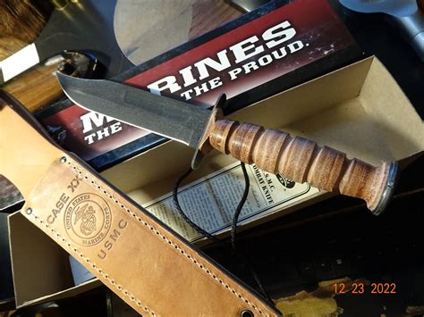 CASE USMC LEATHER HANDLE HUNTER MARINE KNIFE CA334 12 O.A. LOGO LEATHER SHEATH | eBay