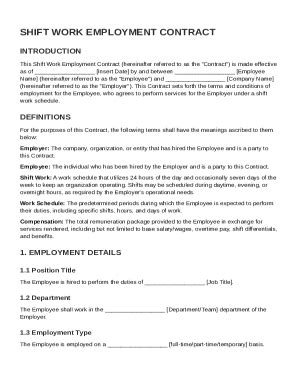 Shift Work Employment Contract Template - Blank Fillable Template ...