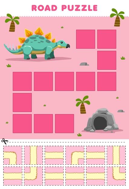 Lernspiel für Kinder, Straßenrätsel, hilft dem Stegosaurus, sich in die ...
