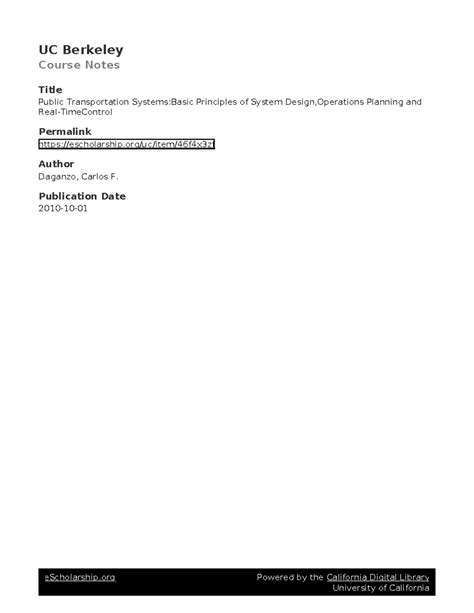 UC Berkeley Course Notes Public Transportation Systems: Basic ...