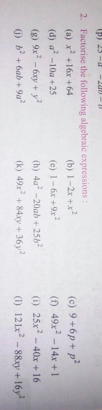 factorise the following algebraic expression - Brainly.in