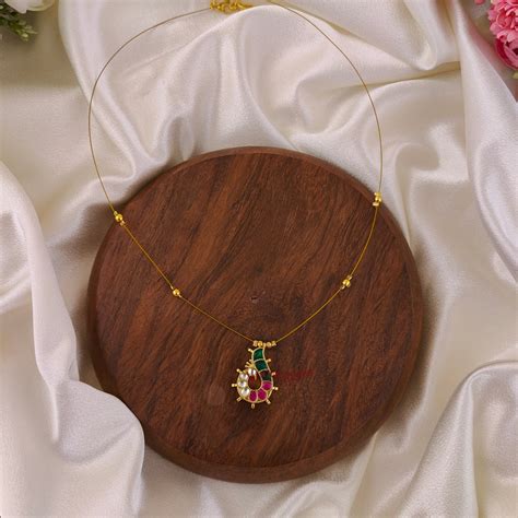 Dancing Peacock Kundan Jadau Invisible Necklace - Green With Ruby - Le ...