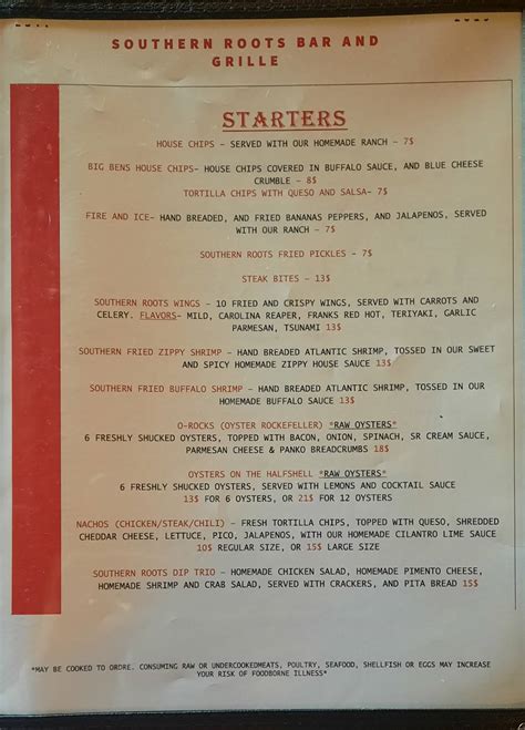 Menu at Southern Roots Bar & Grille, Monroe