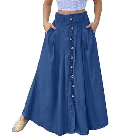 ZHIZAIHU Women Plus Size Jean Skirts Denim High Waist A-Line Skirts ...