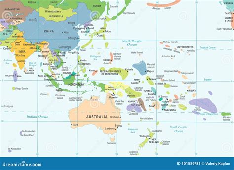 East Asia and Oceania Map - Vector Illustration Stock Illustration - Illustration of detailed ...