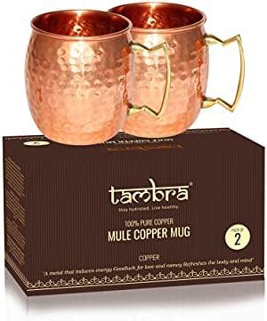 Buy Tambra Hammered Pure Copper Moscow Mule Mugs - Set of 2, 100% ...
