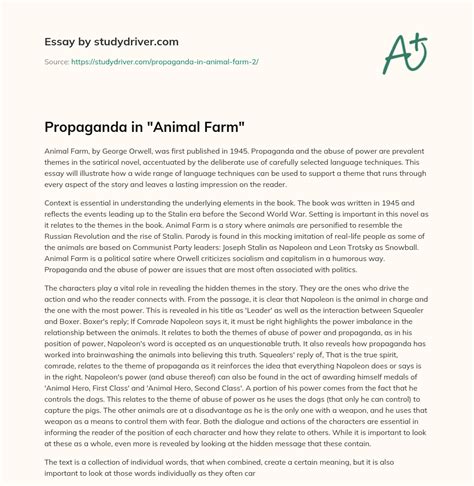 Propaganda in "Animal Farm" - Free Essay Example | StudyDriver.com