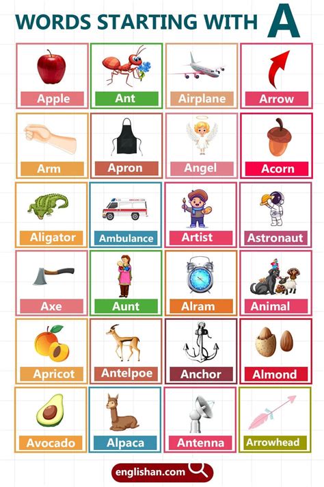 Words That Start with A for Vocabulary Building • Englishan