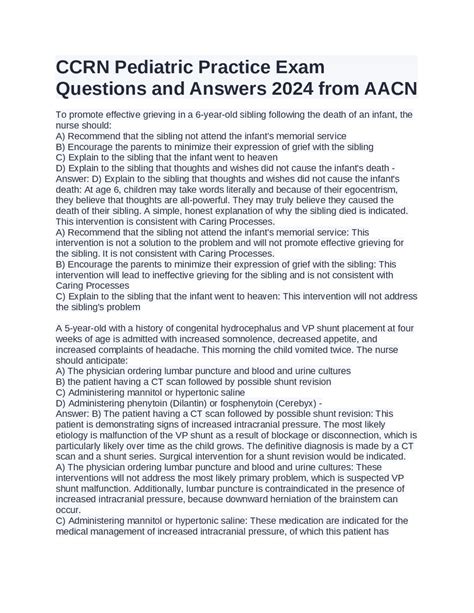 CCRN Pediatric Practice Exam Questions and Answers 2024 from AACN ...