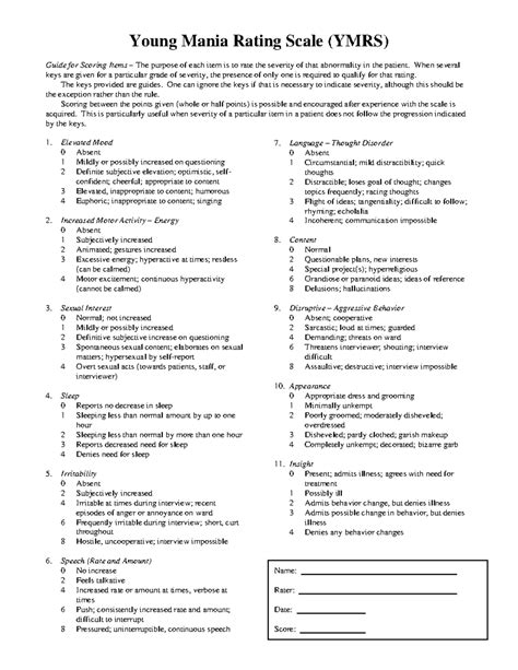 YMRS - scale for assessing mania - Young Mania Rating Scale (YMRS ...