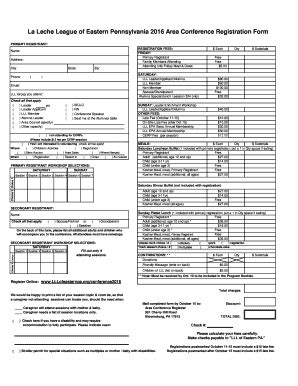 Fillable Online La Leche League of Eastern Pennsylvania 2016 Area ...