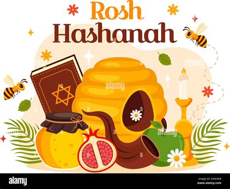 Happy Rosh Hashanah Vector Illustration of Jewish New Year Holiday with ...