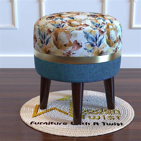Wooden Twist Puffy Ottoman Stool for Living Room Pack of 1 (Beige ...
