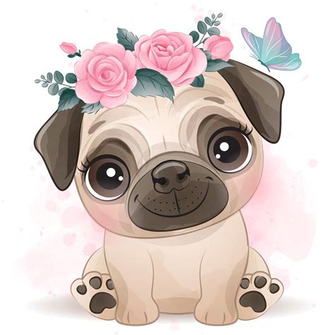 Cute Pug Clipart With Watercolor Illustration - Etsy