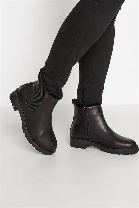 Black Faux Fur Chelsea Boots In Wide E Fit & Wide EEE Fit | Yours Clothing