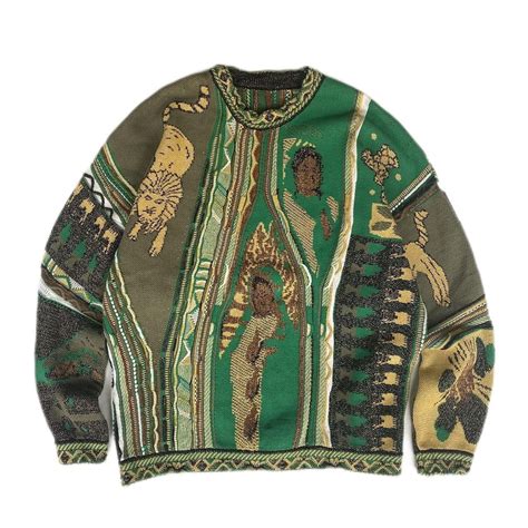 Kapital Japanese style retro lion pattern green round neck pullover ...
