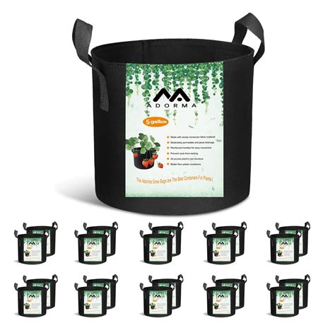 Adorma Large 20-Pack 5 Gallon Cloth Grow Bags, Heavy Duty Aeration ...