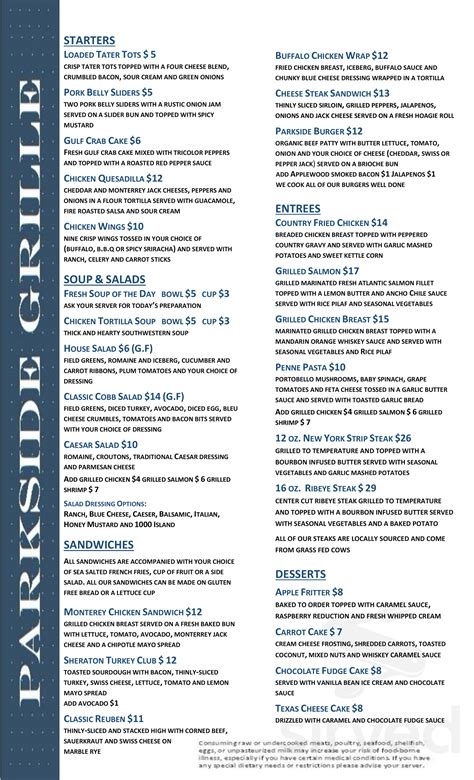 Parkside Bar & Grill menu in Arlington, Texas, USA