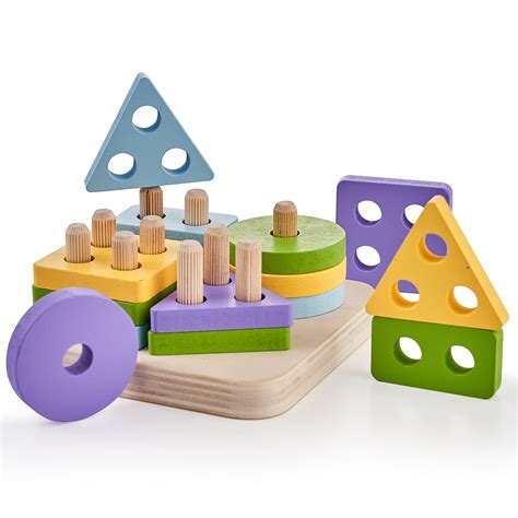 Buy Wooden Sorting Stacking Toys, Montessori Toys for Toddlers Learning ...